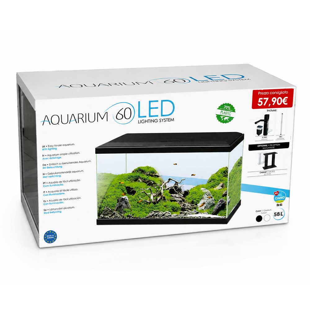 Ciano Aquarium Aquariums 60 CF80 Nero 60x30x37,2h cm Acquario completo 58 Litri