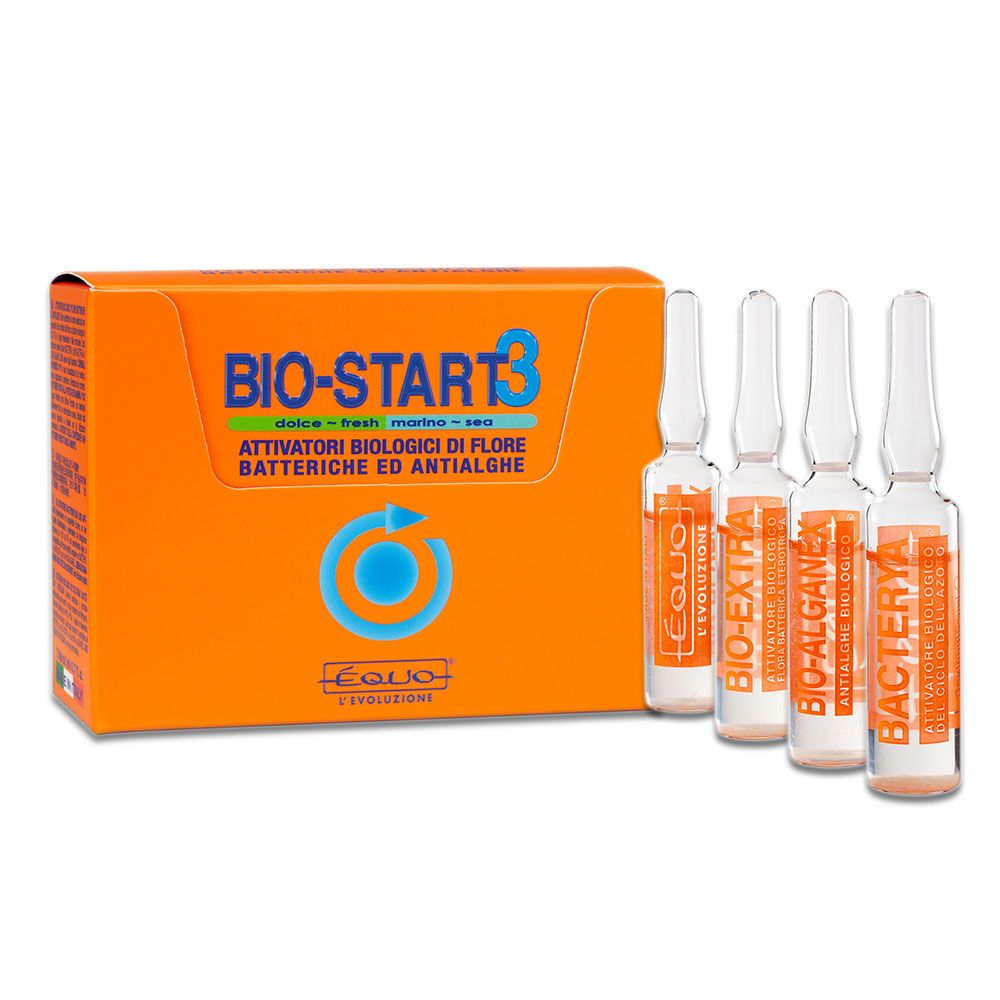 Equo Bio-Start 3 Attivatori Biologici di Flore batteriche ed Antialghe 12 fiale da 5ml dolce e marino