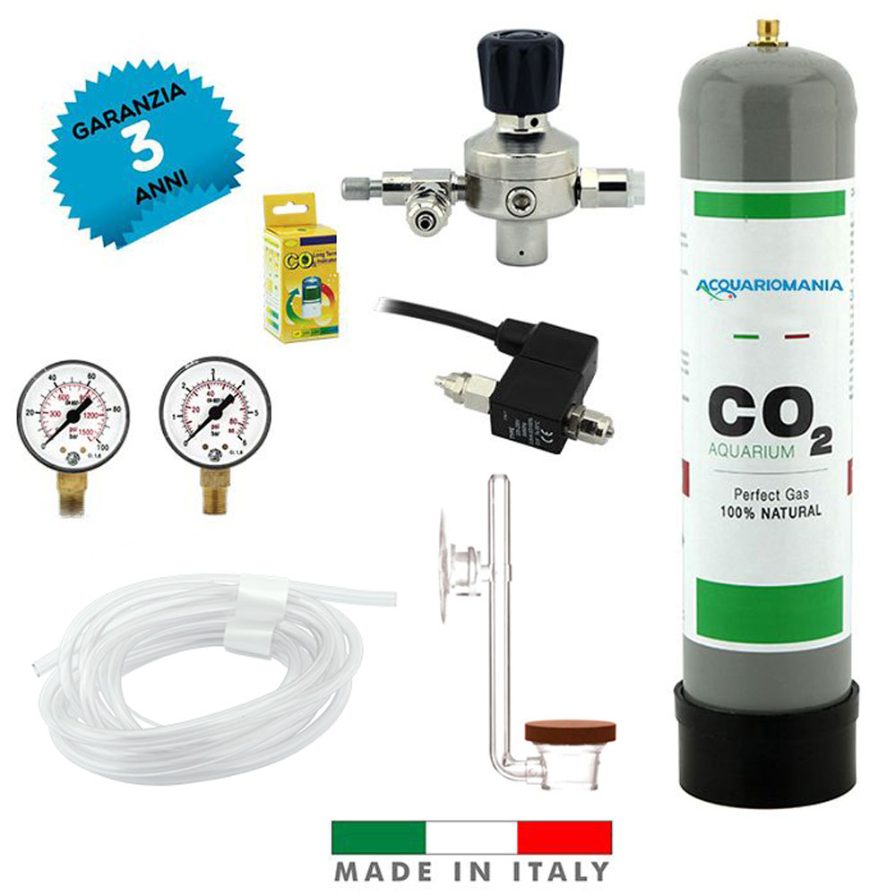 Acquariomania Impianto CO2 Minor 2 Pro Bombola 600g Riduttore Elettrovalvola Test Tubo Atomizzatore Manometri